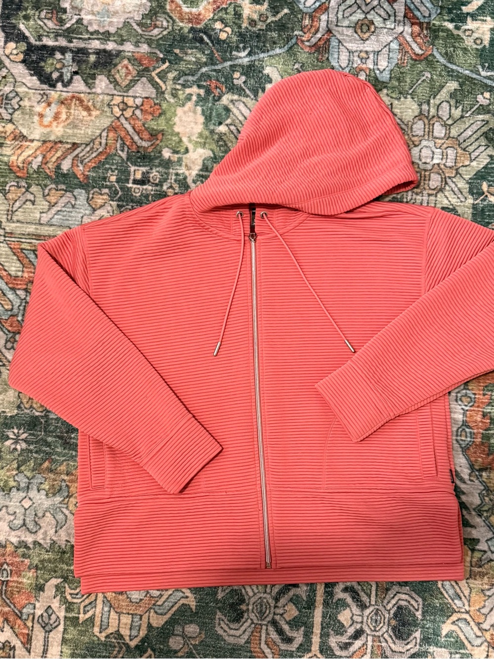 DKNY Ribbed Zip Hoodie in Coral Pink